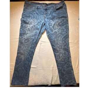 Sizzle Jeans Plus Size 22 Blue Paisley Print Denim Straight Leg Stretch Pants